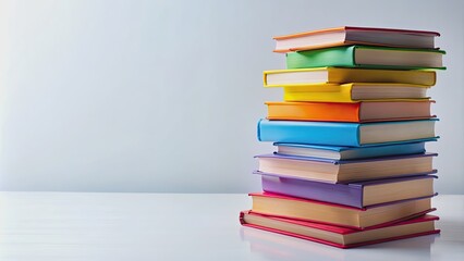 Poster - Colorful stack of books on white background, vibrant, education, reading, school, learning, diversity, knowledge, literature