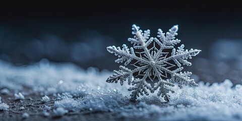 Poster - Snowflake delicately resting on a black surface , winter, ice, cold, frost, isolated, macro, intricate, crystal,frosty