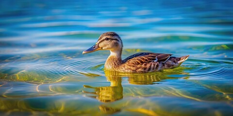 Wall Mural - Small duck swimming in the crystal clear waters of Lake Alexandrina, duck, small, water, clear, Lake Alexandrina