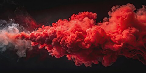 Wall Mural - red smoke billowing against a dark background, mysterious, atmospheric, abstract, vibrant, colorful,
