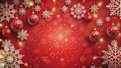 Poster - Vibrant red Christmas background with snowflakes and ornaments, Christmas, holiday, background, red, festive