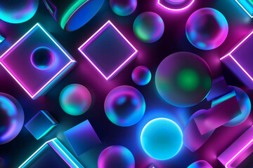 Canvas Print - Futuristic Glowing Neon Shapes And Spheres Abstract D Illustration