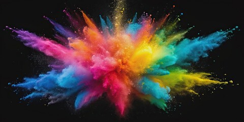 Poster - Explosion of vibrant colored dust powder on black background, colorful, explosion, vibrant, powder, isolated