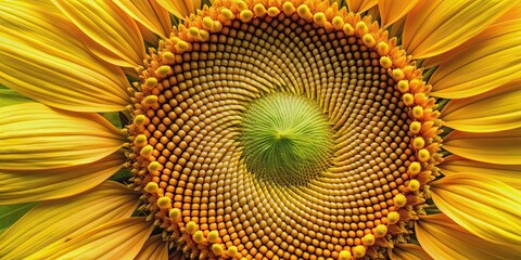 Poster - Close up of a detailed sunflower showcasing its seeds and Fibonacci sequence , sunflower, close up, beauty, nature