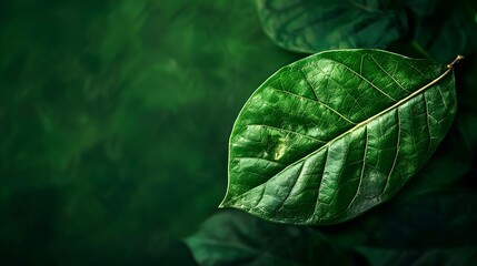 Wall Mural - close up shot of a vibrant green leaf with a blurred background.