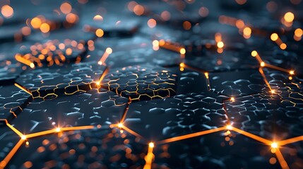 Poster - Abstract Digital art with a Hexagonal Pattern and glowing lines. The image creates a futuristic and tech-inspired feel.