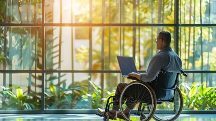Aufkleber - Scientist in a wheelchair using a laptop in a laboratory setting. Emphasizing accessibility and inclusion in scientific research.