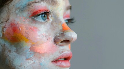 Poster - A detailed HD potrait image of a female face in pastel makeup, AI Generative