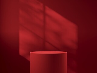 Fototapete - Abstract background. Red empty podium for products presentation or text for advertising minimal style. 3d rendering
