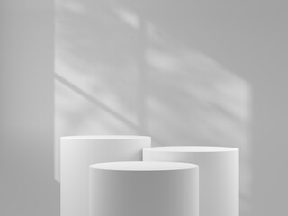 Fototapete - Abstract background. Set white empty podium for products presentation or text for advertising minimal style. 3d rendering
