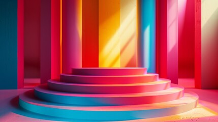 Wall Mural - Vibrant podium with colorful gradients and playful shapes