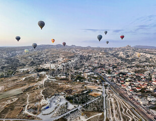 air balloon over region in Cappadocia