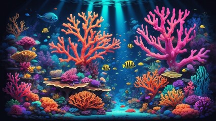 coral reef retro neon