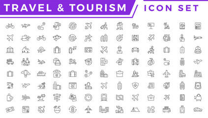 travel and tour icons set. travel and tourism vector line icon set