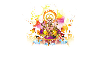 Sticker - Happy Ganesh chaturthi. Lord Lanesha Greeting for Indian hindu festival.