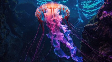 Wall Mural - Vibrant Jellyfish in Underwater Habitat