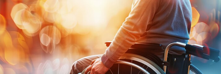 Poster - Close-up of a person in a wheelchair with a bokeh background. Highlighting accessibility and inclusivity.