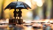 © poom - Figures under an umbrella with coins, symbolizing financial protection