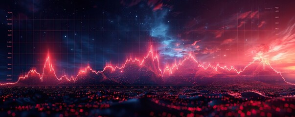 Poster - Red Stock Market Chart with Stars and Clouds
