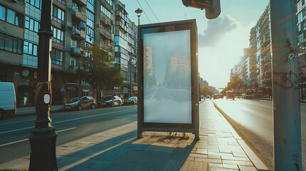 Poster - Blank white billboard mockup in a bustling subway station