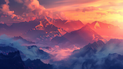 Aufkleber - Sunset mountains