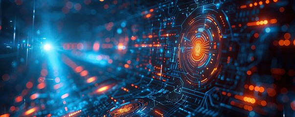 Poster - Futuristic Interface with Glowing Circuitry and Circular Display