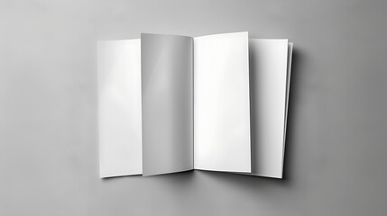 Poster - Open and closed blank brochures on grey background, top view. Mock up for design
