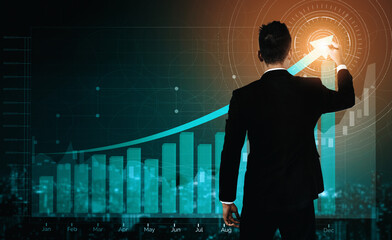 Double Exposure Image of Business and Finance - Businessman with report chart up forward to financial profit growth of stock market investment. uds