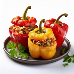 Wall Mural - Tasty dish stuffed bell peppers on white background