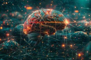 Wall Mural - Glowing Brain with Digital Connections