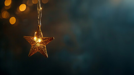 Poster - Gold star light hanging on dark background