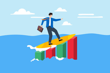 Poster - riding market waves, strategic agility, data-driven adaptability, navigating economic trends concept