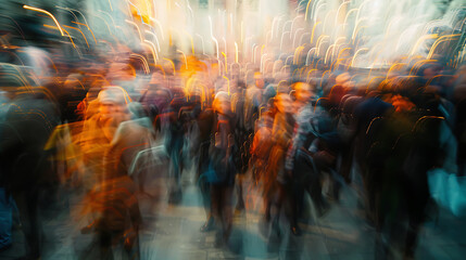 Fototapete - Blurred crowd of unrecognizable at the street
