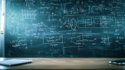 Poster - Blackboard inscribed with scientific formulas and calculations in physics and mathematics.
