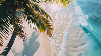 Aufkleber - Beautiful tropical beach banner. White sand and coco palms travel tourism wide panorama background concept. Amazing beach landscape