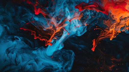 Aufkleber - Acrylic blue and red colors in water. Ink blot. Abstract black background.