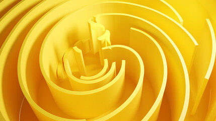 Aufkleber - Abstract folded paper effect. Bright colorful yellow background. Maze made of paper. 3d rendering