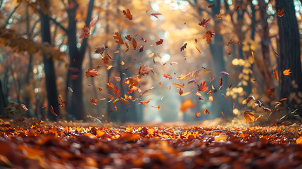 Aufkleber - Beautiful autumn landscape with. Colorful foliage in the park. Falling leaves natural background