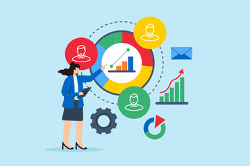 Poster - Competitive benchmarking, comparing business performance, industry analysis concept vector illustration. Analyst analyzing competitor data and trends