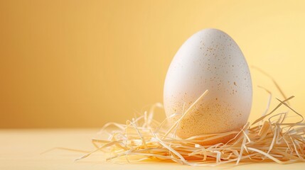 A single vintage egg with delicate designs, placed on the right side of a softly colored background