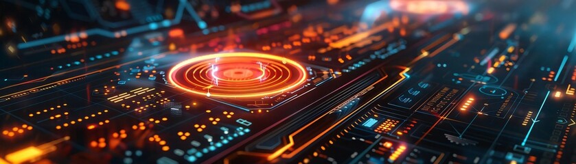 Poster - Futuristic digital landscape with glowing lines and vibrant lights, showcasing an advanced technological environment.