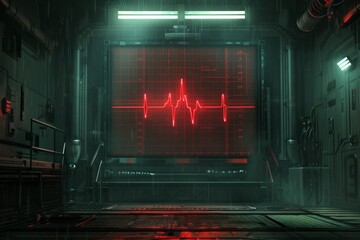 Canvas Print - Neon heart rate line on a high tech display in a dark room illustrating modern medical monitoring and the pulse of life