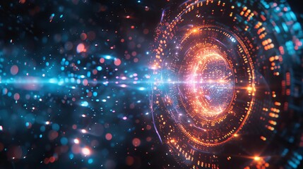 Poster - Vibrant cosmic illustration featuring colorful particles and light beams, creating a mesmerizing digital universe effect.