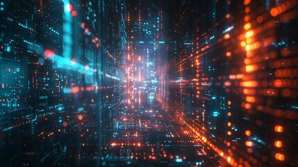 Poster - Dynamic digital background featuring vibrant light patterns and futuristic data visualization in motion.