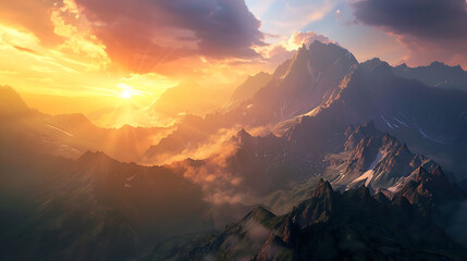 Aufkleber - Mountain landscape at sunset