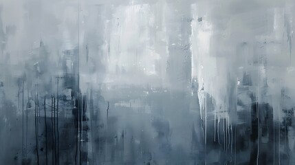 Poster - A modern abstract painting featuring shades of blue and gray with textured brush strokes and drips. 