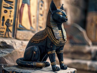 Egyptian cat statue on rock