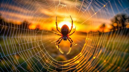 Spider Web at Sunset.