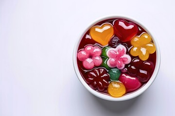 A delectable and enticing image of a bowl filled with colorful, wobbly jelly