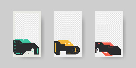 Poster - Collection of player frames template. Cyberpunk style. Game card frame mockup template design.